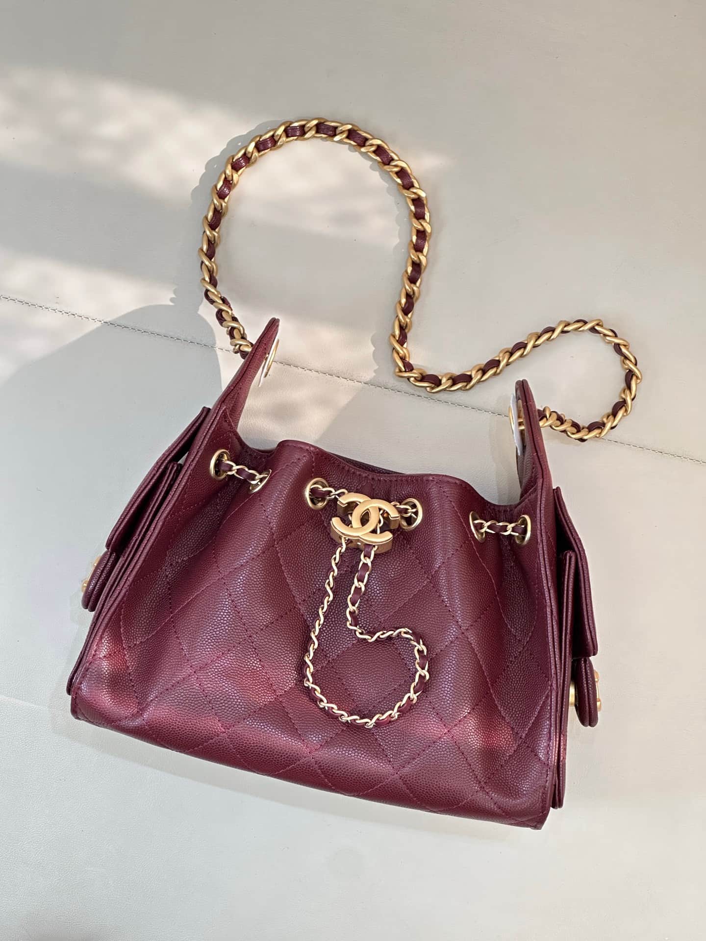 CHANEL 25 Mini Handbag AS5631 Grained Calfskin & Gold-tone Metal Burgundy TOP
