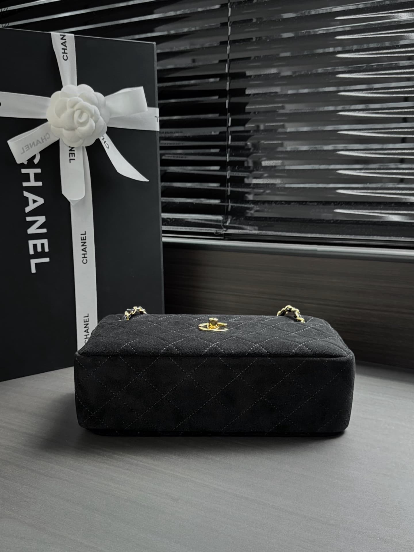 Chanel Maxi Camera Case Suede Calfskin & Gold Metal Black AS6443 A