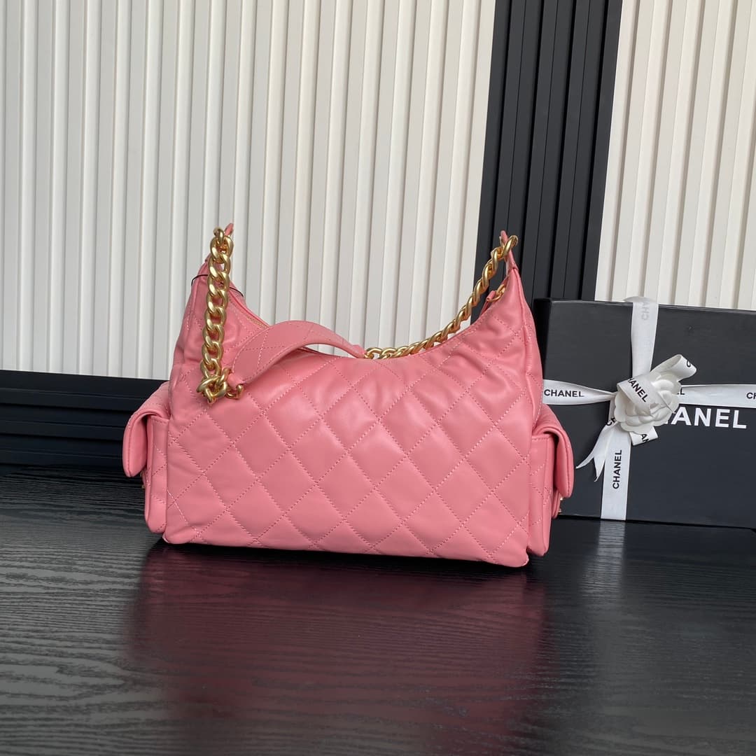 Chanel Trendy Pockets Hobo Bag Lambskin & Gold Metal Pink AS5302 A