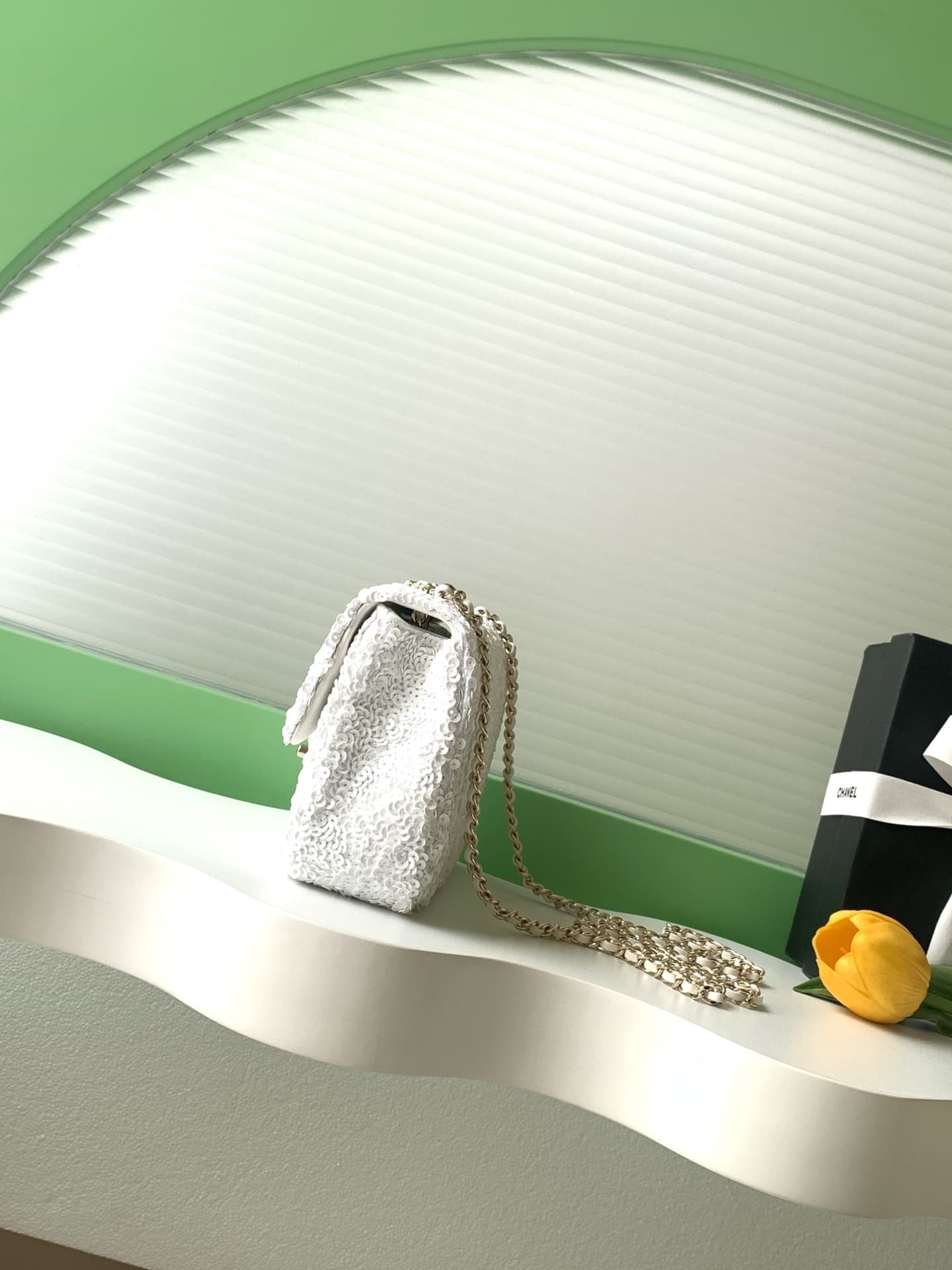 Chanel Flap Bag Sequins & Gold-Tone Metal AS4561 White A