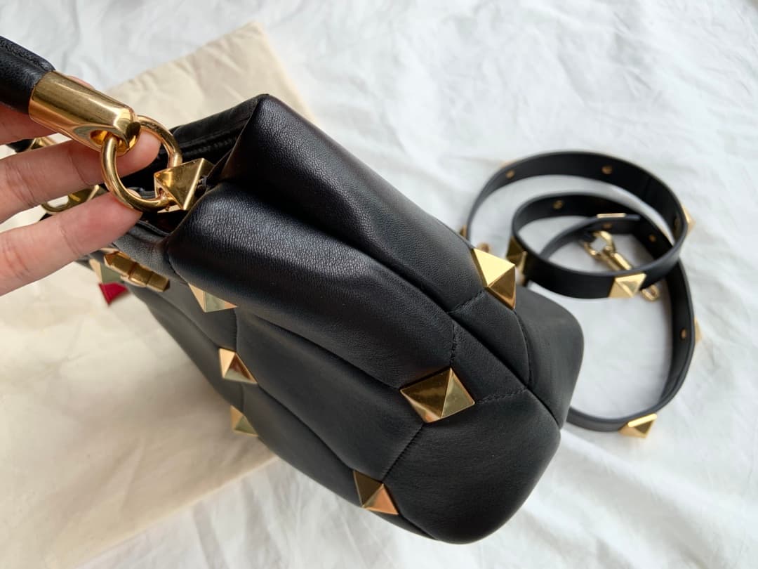 Valentino Garavani Roman Stud leather top handle bag black high