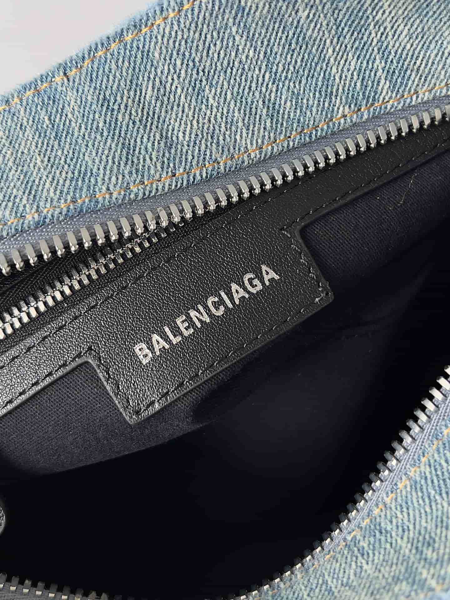 Balenciaga Small Neo Cagole City bag in Washed Frayed Denim with crystal High