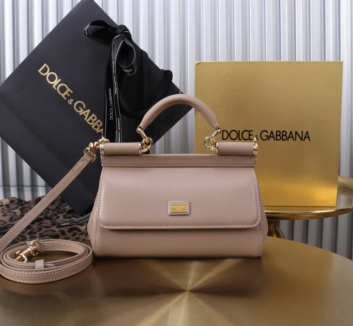 Dolce & Gabbana Miss Sicily top handle bag calfskin leather Nude Pink High