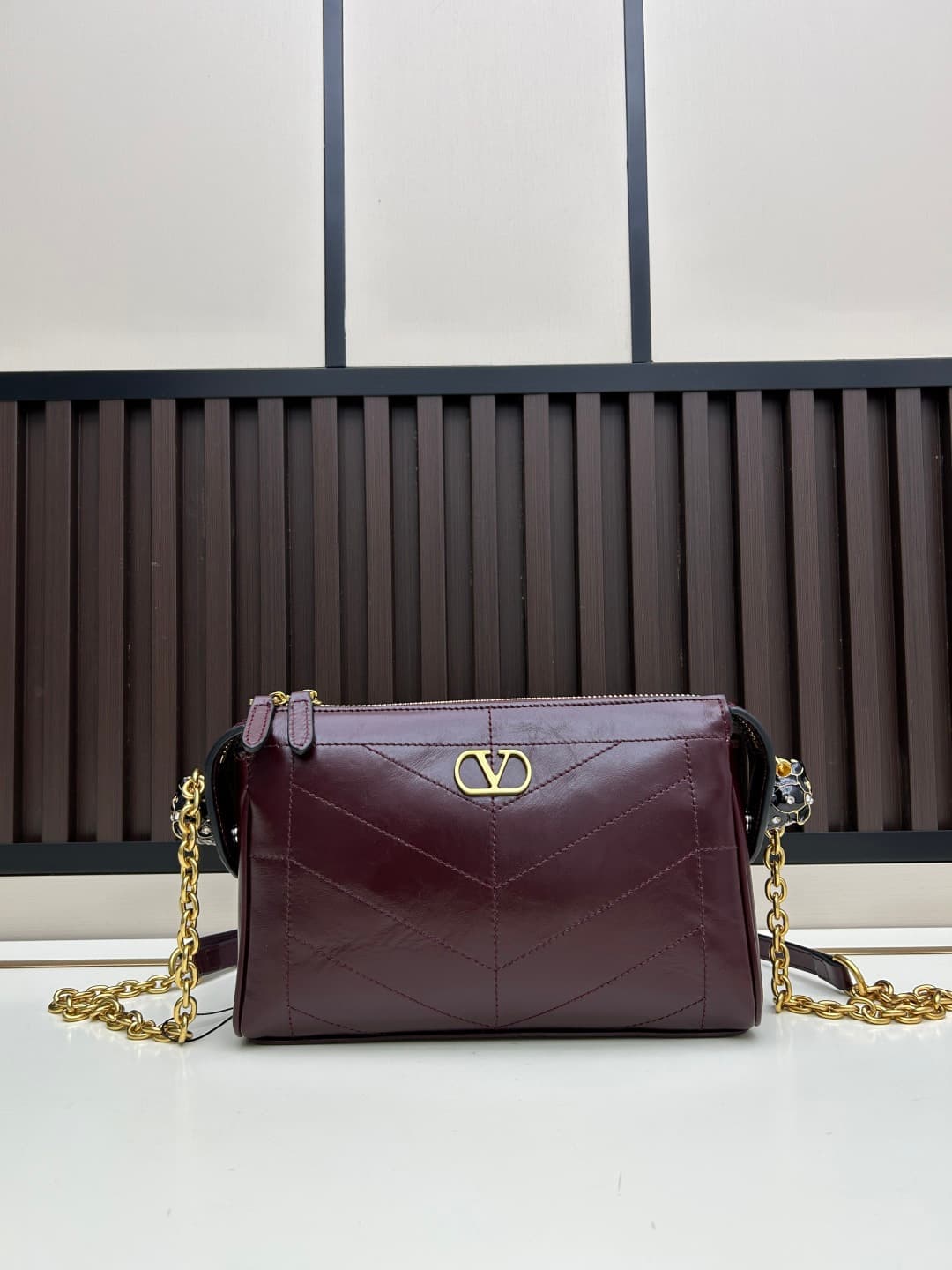 Valentino VLogo Garavani Panthea Shoulder Bag Brown Leather Mid