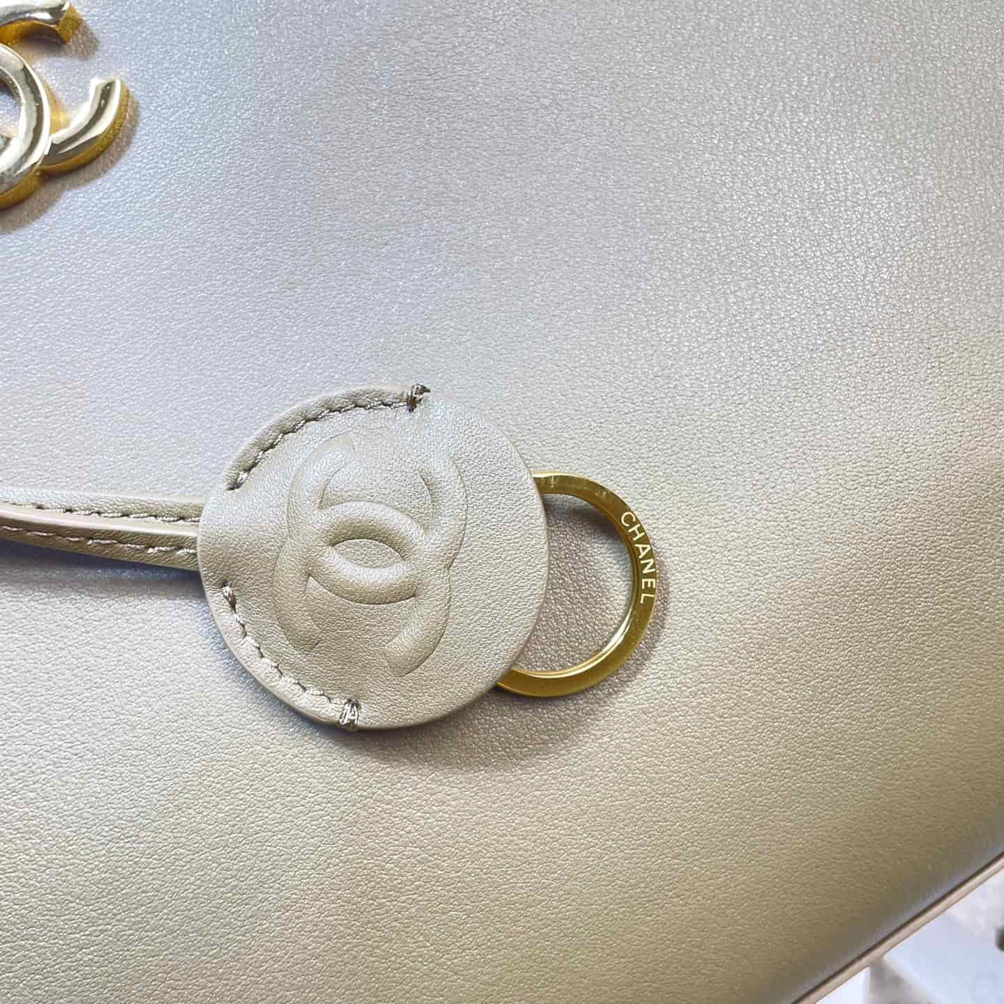 Chanel Maxi Bowling Bag Calfskin & Gold-Tone Metal Khaki AS6211 A