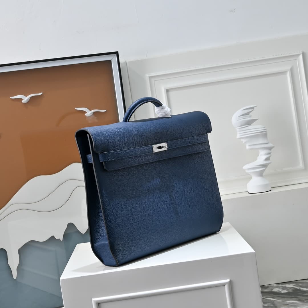 Hermes Kelly depeches Togo 36 briefcase In Dark Blue CalfskIn WAX High