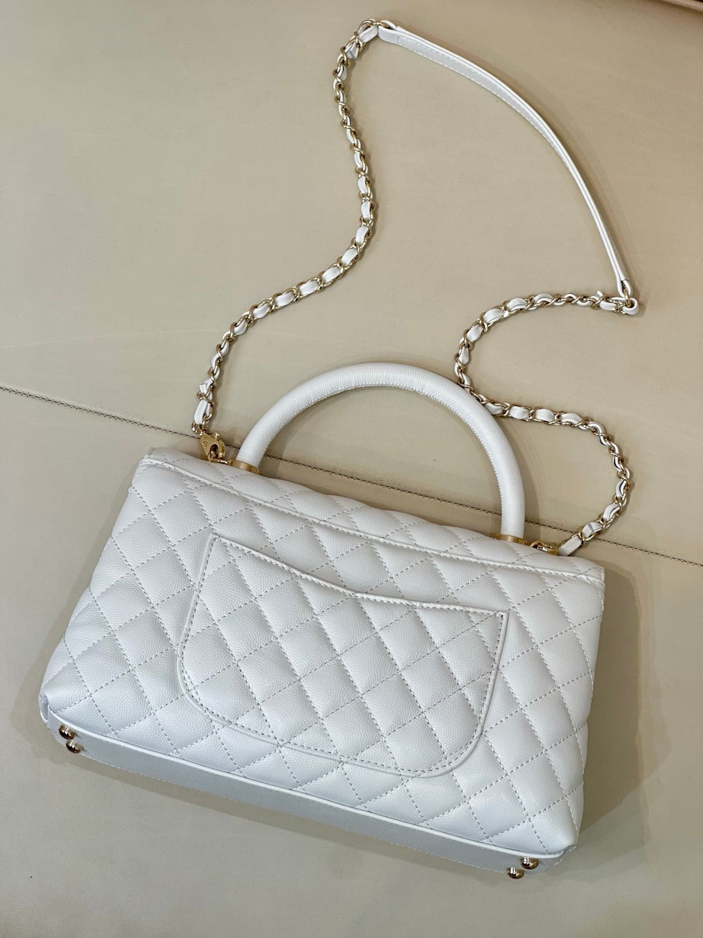 Chanel Medium FLAP BAG WITH TOP HANDLE Grained Calfskin Gold Metal A92991 TOP