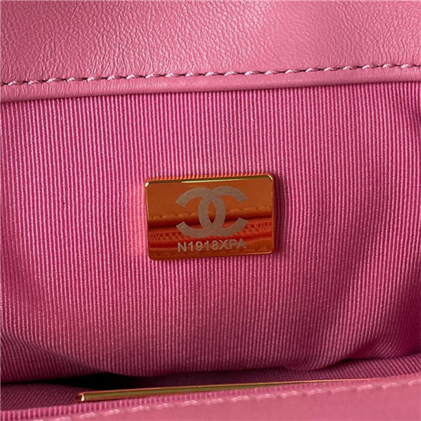 Large Chanel 19 Flap Bag Lambskin Dark Pink Silver High