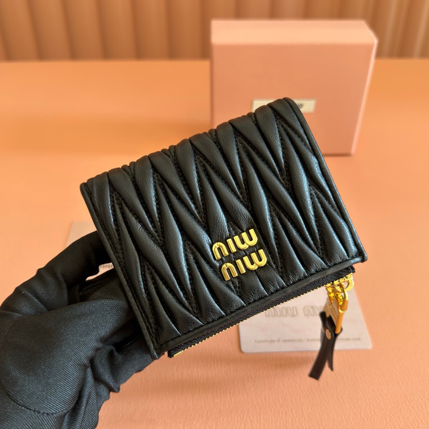 Miu Miu Begonia Black Matelassé Nappa Leather Wallet 5MV017 TOP