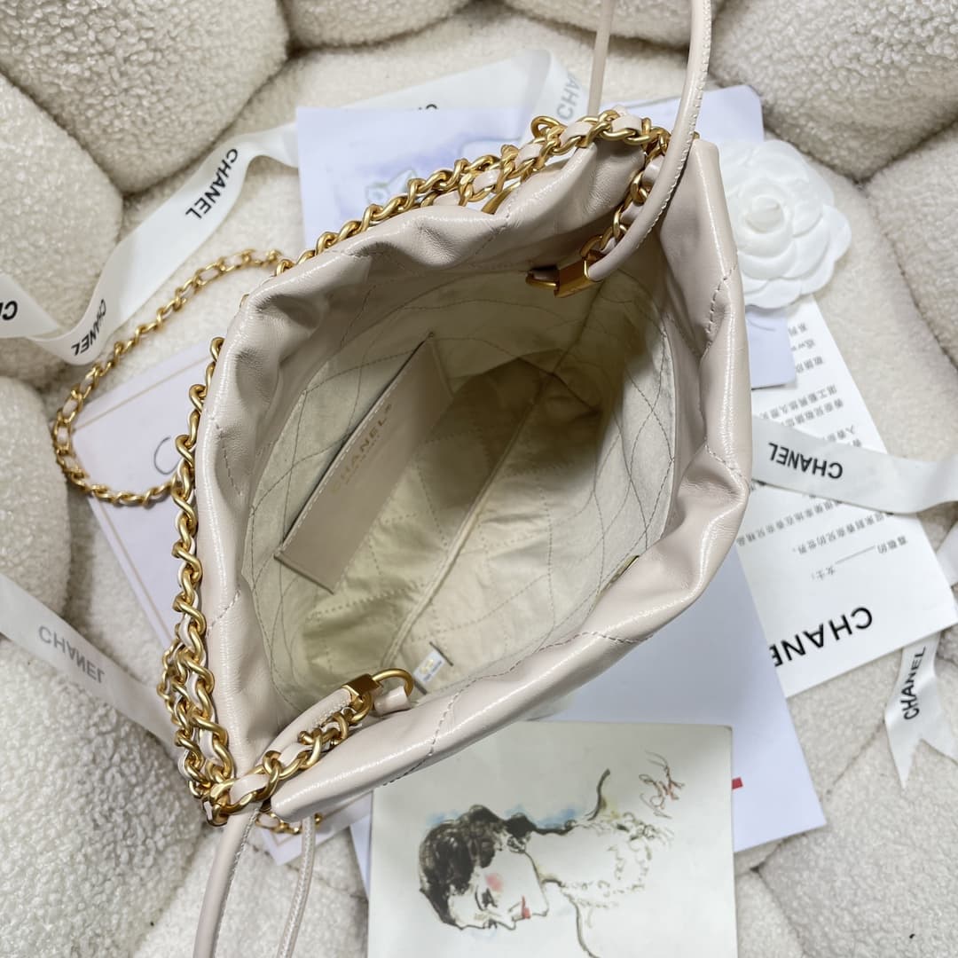 Chanel 22 MINI HANDBAG Shiny Calfskin Cream & Gold-Tone Metal AS3980 High