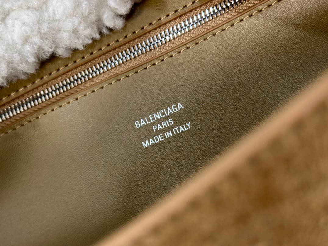 Balenciaga Rodeo Large Bag in Noce Suede Calfskin and White Fleece With Silver-Tone Metal TOP