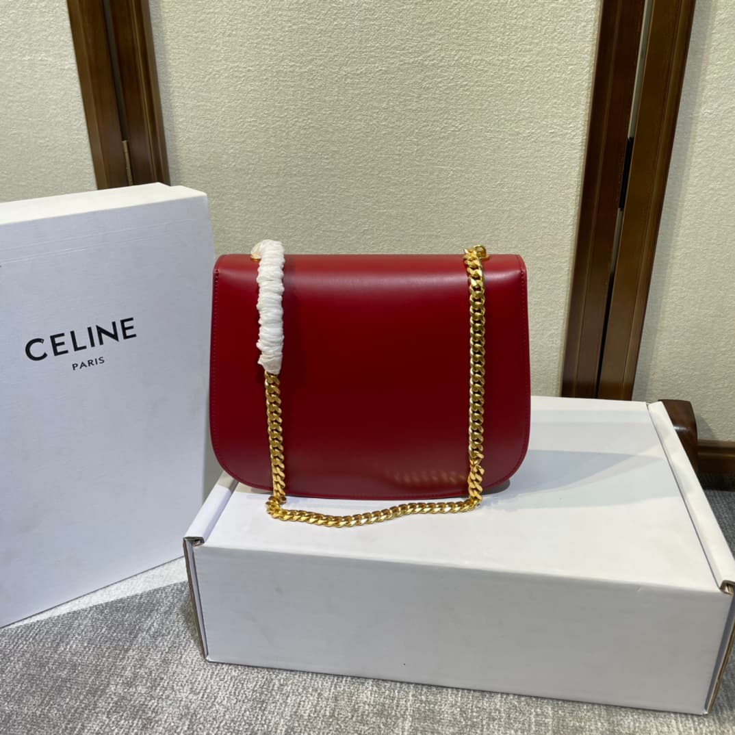 Celine Triomphe Saddle Bag in Red Shiny Calfskin High