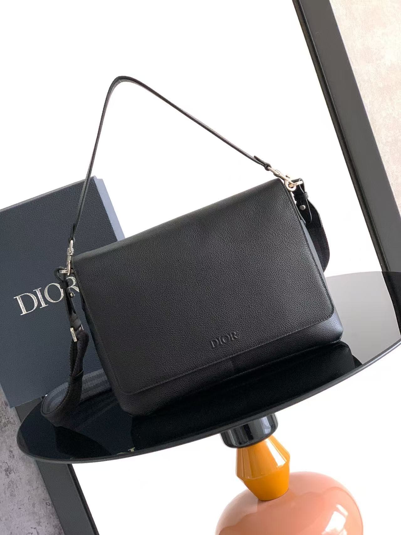 Dior Privé Messenger Bag with Flap Black Dior Icons Calfskin