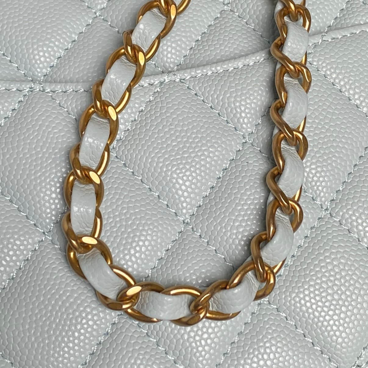 Chanel Small Flap Bag with Top Handle Grained Shiny Calfskin &  Gold-Tone Metal Blue AS5702 A
