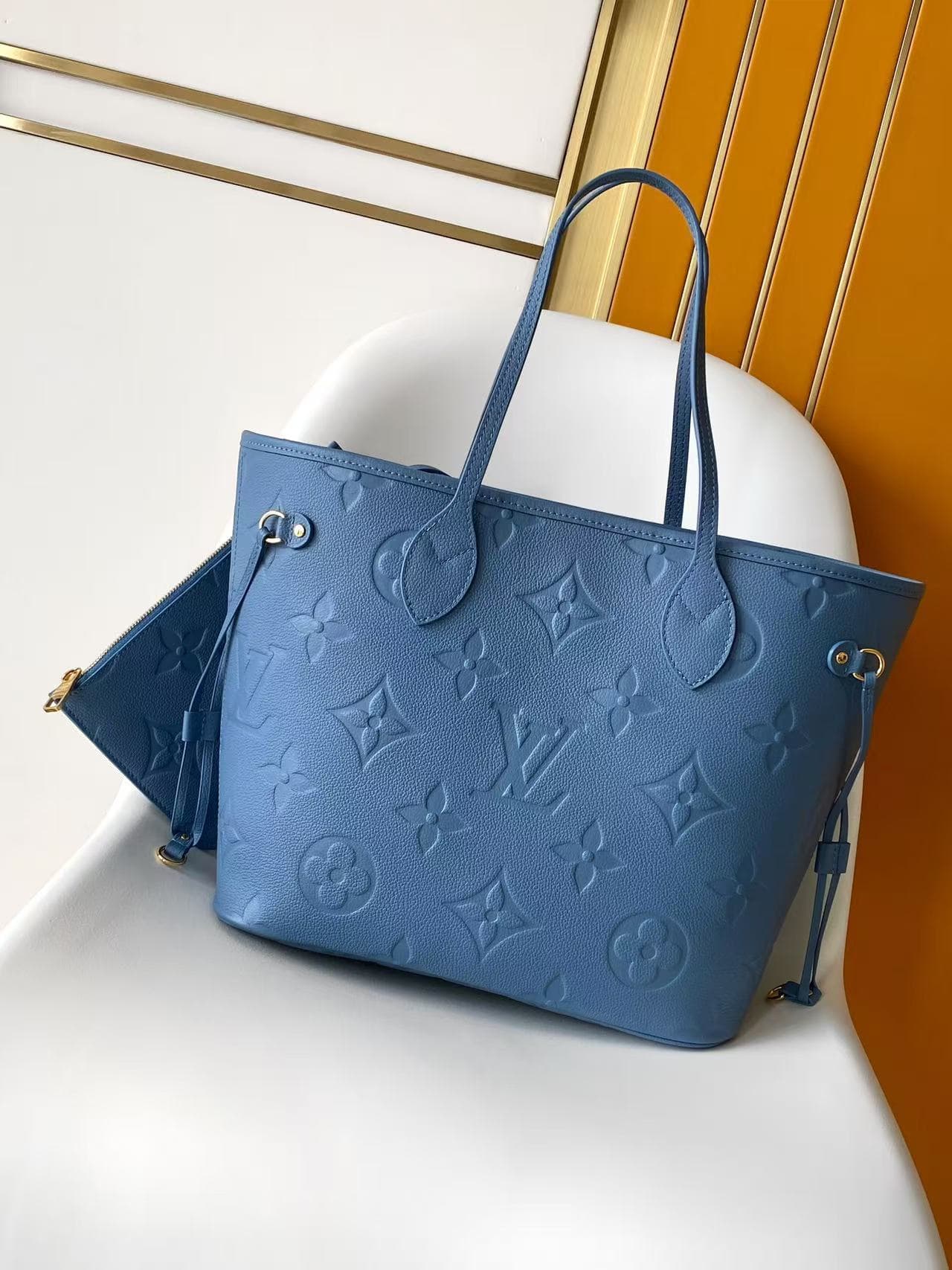 Louis Vuitton Neverfull MM Blue Jean Cowhide leather M27358 High