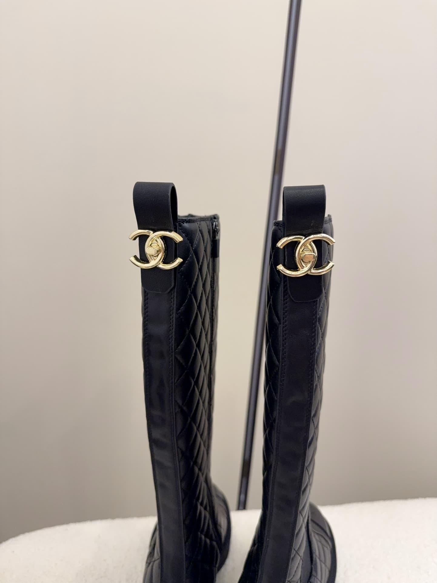 Chanel Oily Calfskin Quilted High Boots Shoes Women
