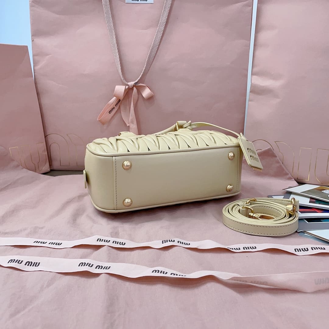 Miu Miu Arcadie matelassé nappa leather bag 5BB142 Light Yellow High