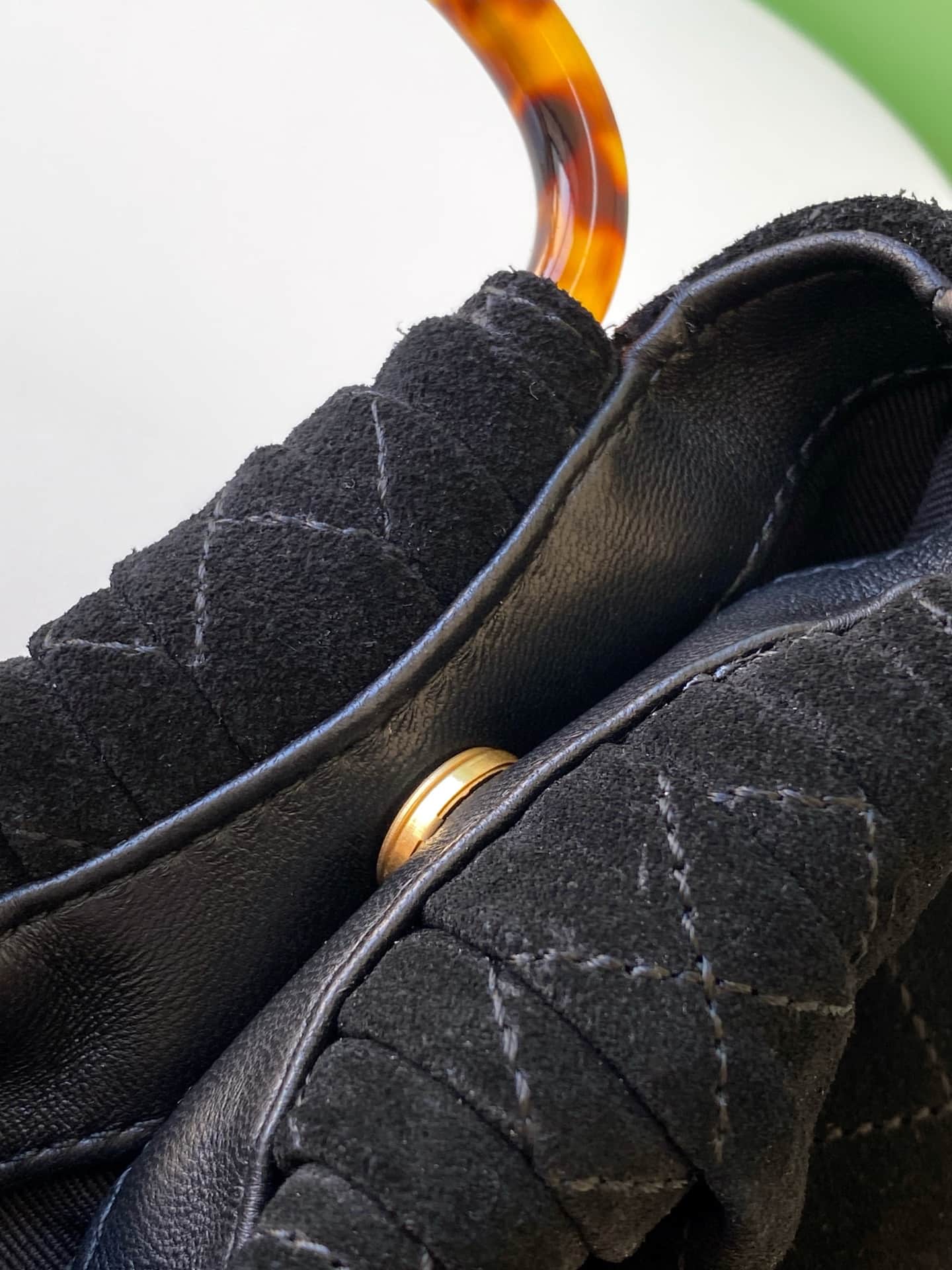 Chanel Mini Hobo Bag Suede Calfskin Turtoise-Shell Effect Plexi & Gold-Tone Metal Black AS4981 High