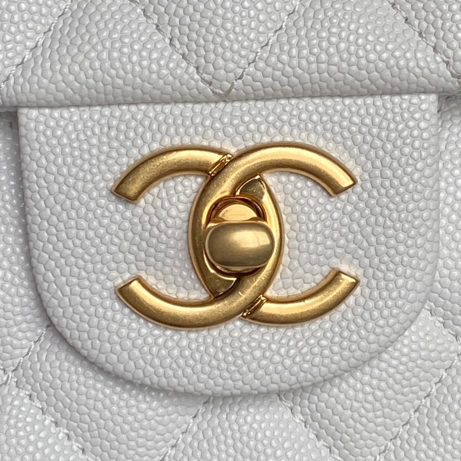 Chanel Small Flap Bag with Top Handle Grained Shiny Calfskin &  Gold-Tone Metal White AS5702 A
