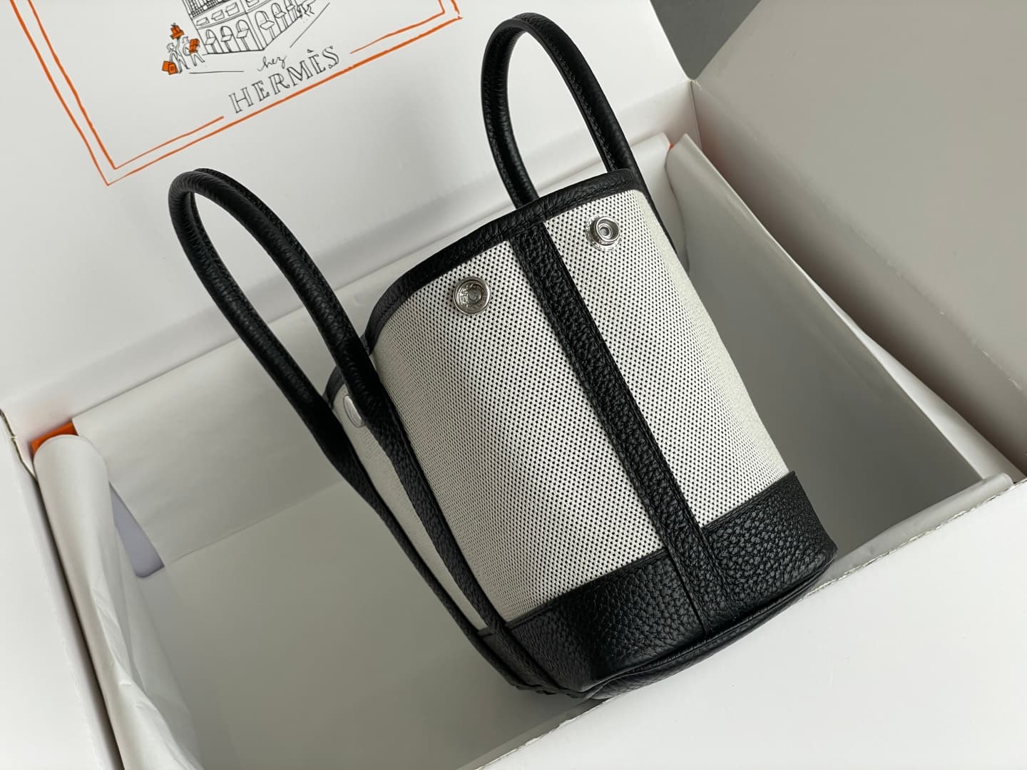 Hermes Garden Party 23 bag in Black Togo Leather With Canvas WAX High