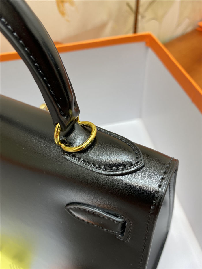 Hermes Kelly 25/28/32cm Sellier Bag Box Leather In Black WAX High Customizing style
