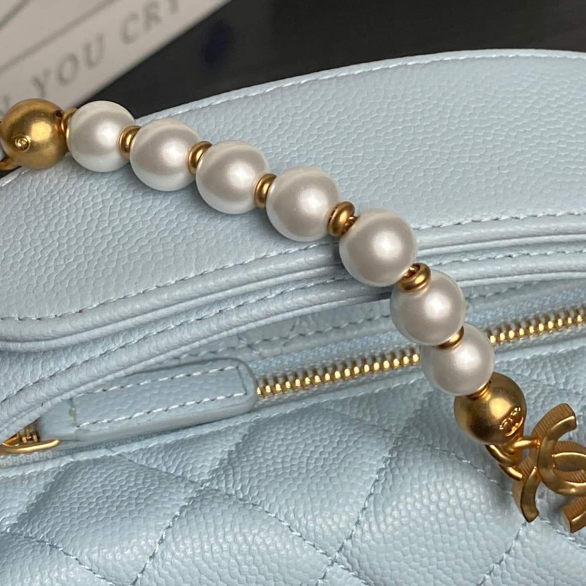 Chanel mini round hobo pouch bag AP4584 Grained Calfskin & gold-tone metal blue high
