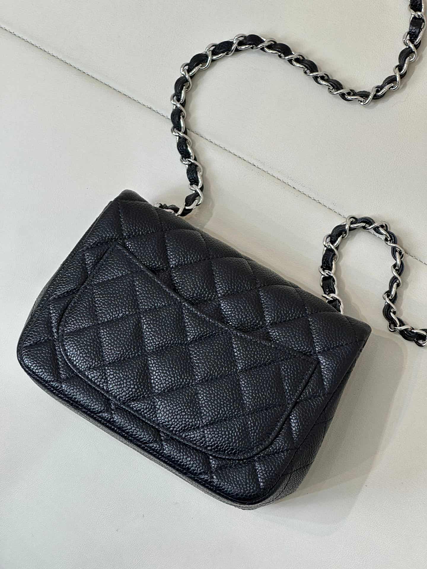 CHANEL Super Mini Classic Handbag Grained Calfskin & Silver-tone Metal A35200 Black TOP