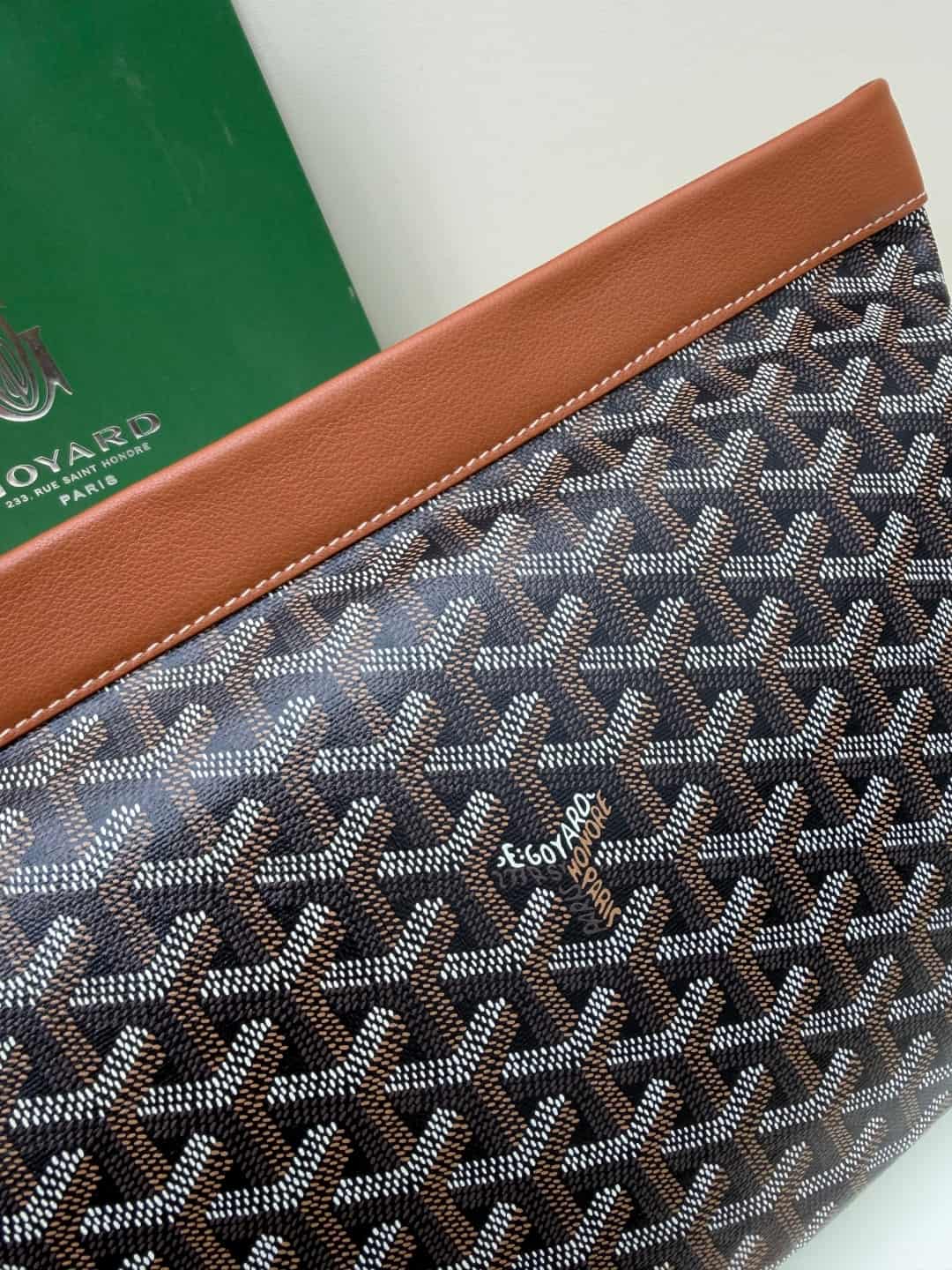 Goyard Conti pouch Goyardine canvas and Chevroches Calfskin Brown High