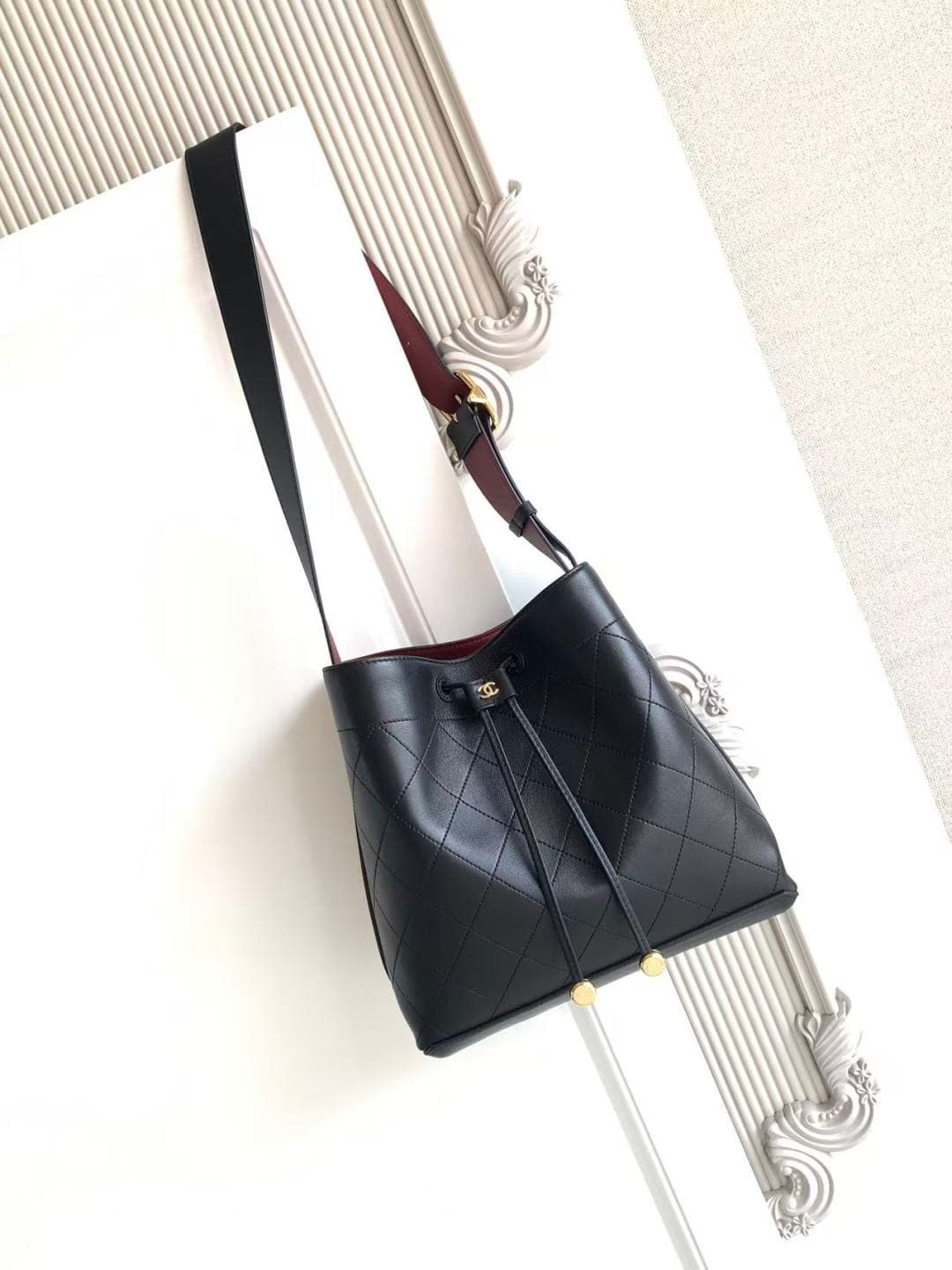 Chanel Bucket Bag Calfskin Leather & Gold-Tone Metal Black AS6584 A