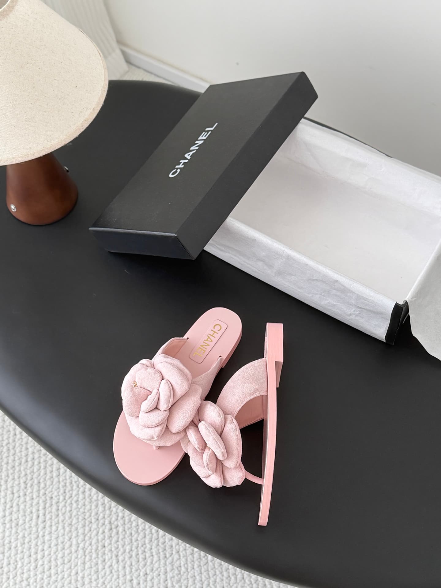 Chanel Camellia suede thong sandals