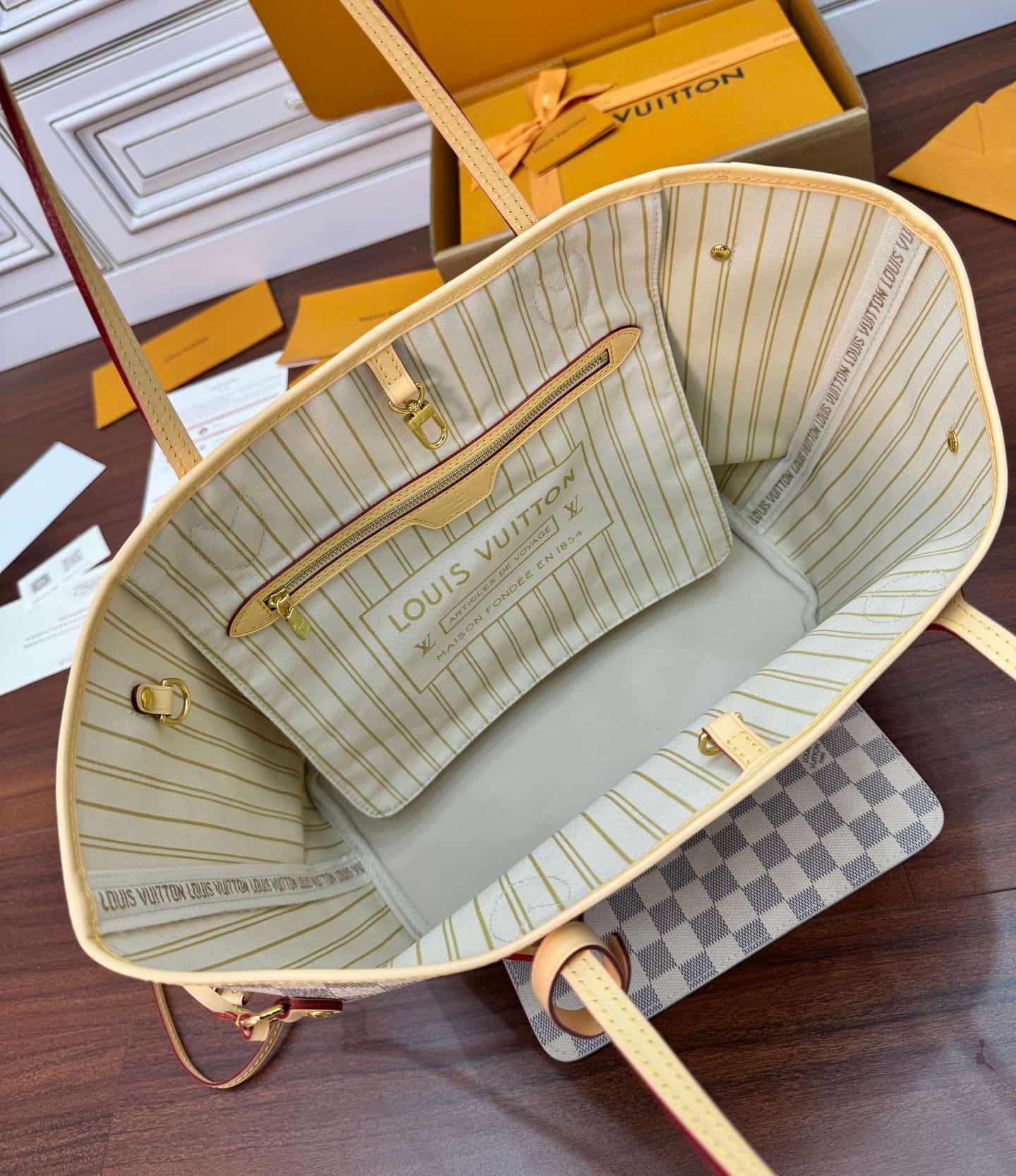 Louis Vuitton Neverfull MM Rose Beige Damier Azur coated canvas N40604 TOP