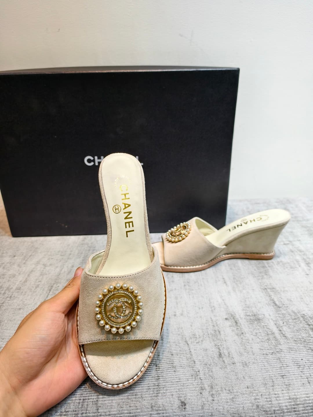Chanel Suede Wedge Sandal Shoes