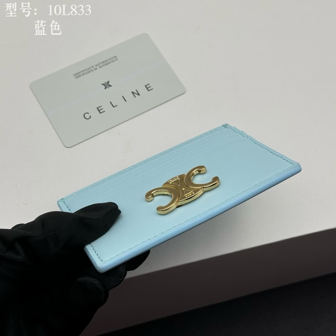 Celine Card Holder Triomphe in Shiny Calfskin Leather Blue High