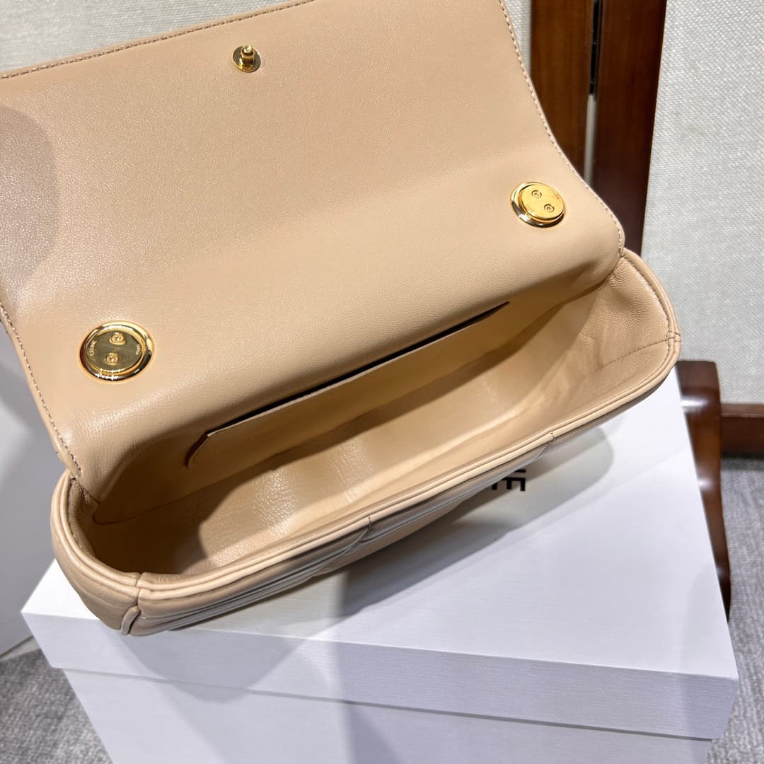 Celine Matelasse Monochrome Chain Shoulder Bag Beige High