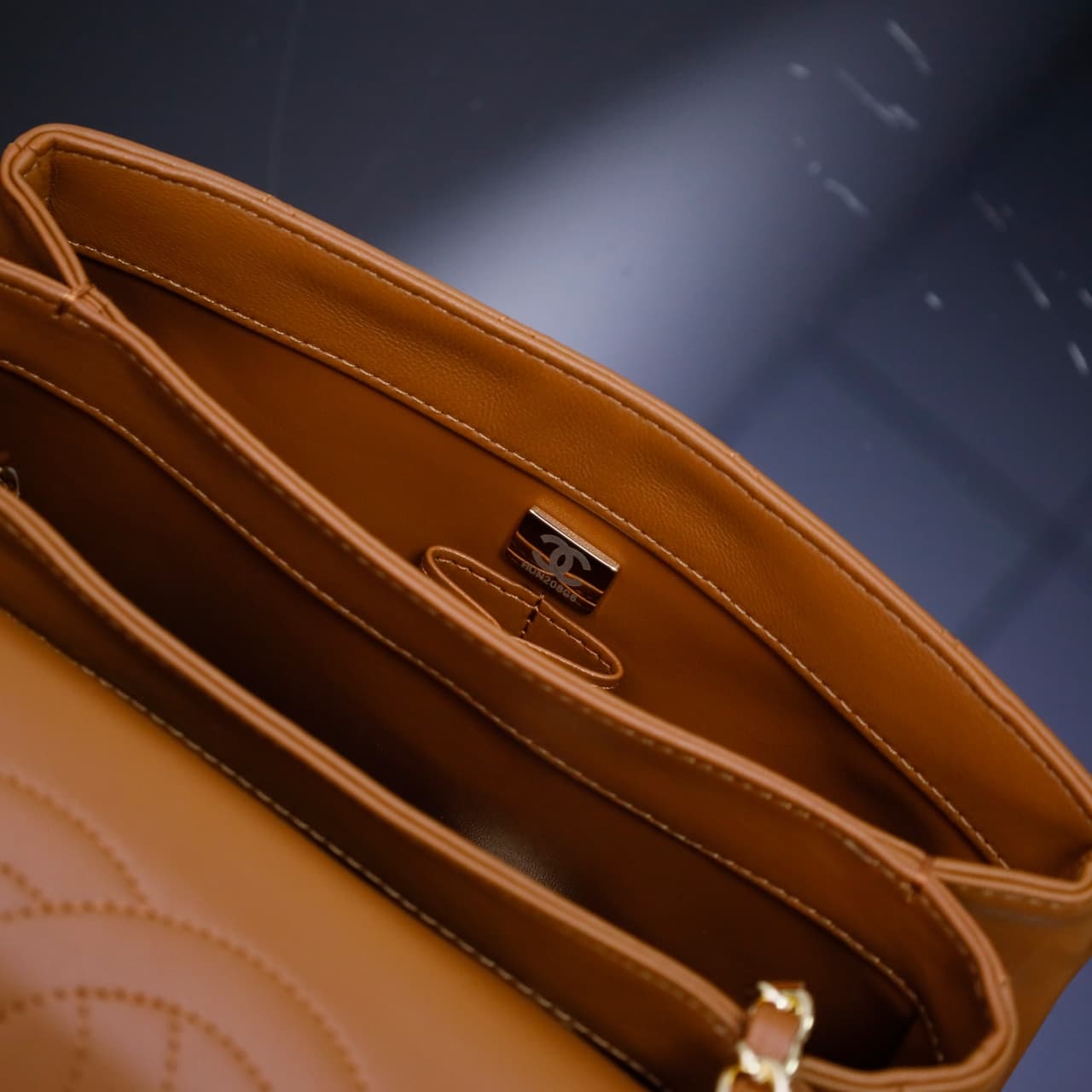 SMALL FLAP BAG WITH TOP HANDLE Lambskin Gold Metal Tan A