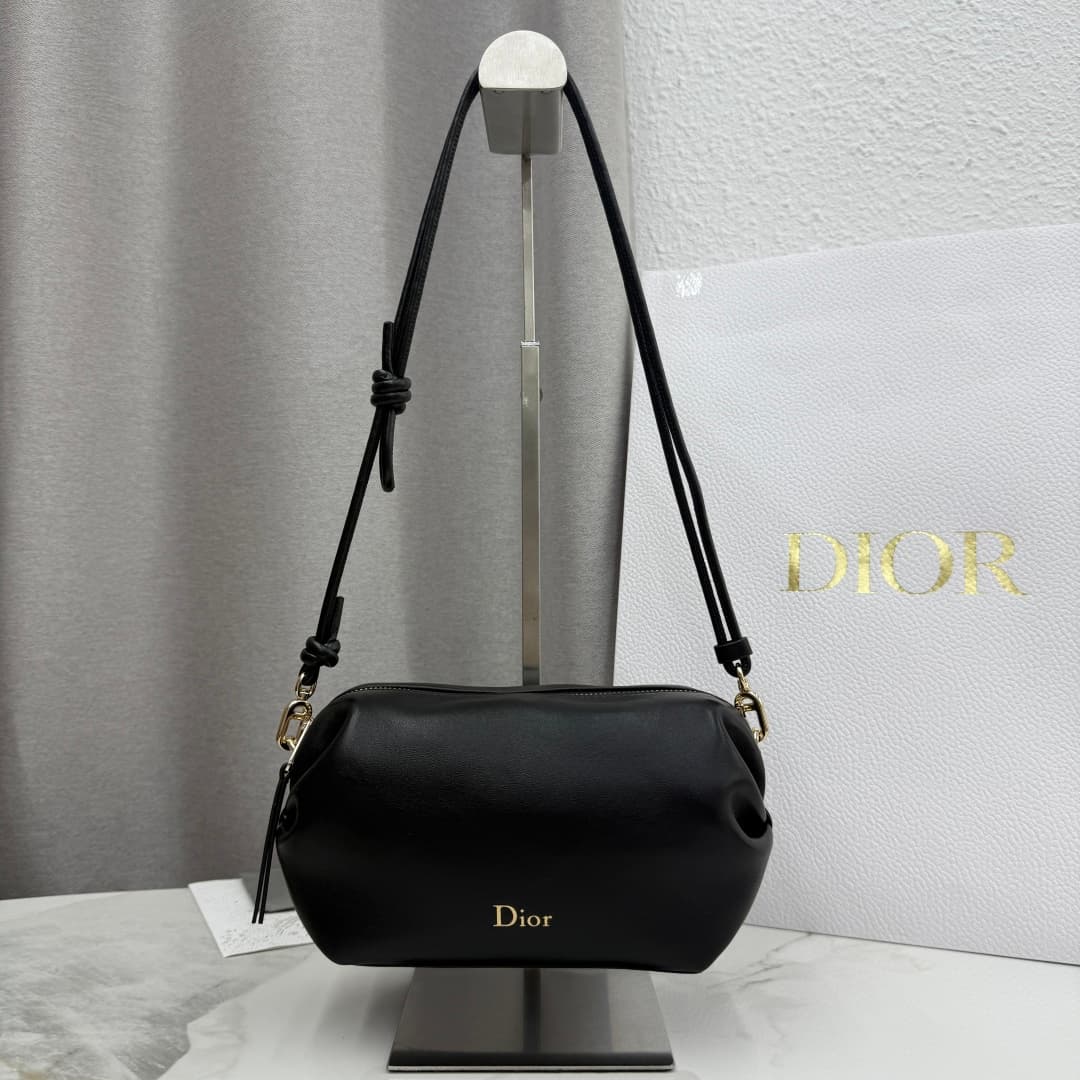 Dior Bow Pouch Black Supple Lambskin S3900 High