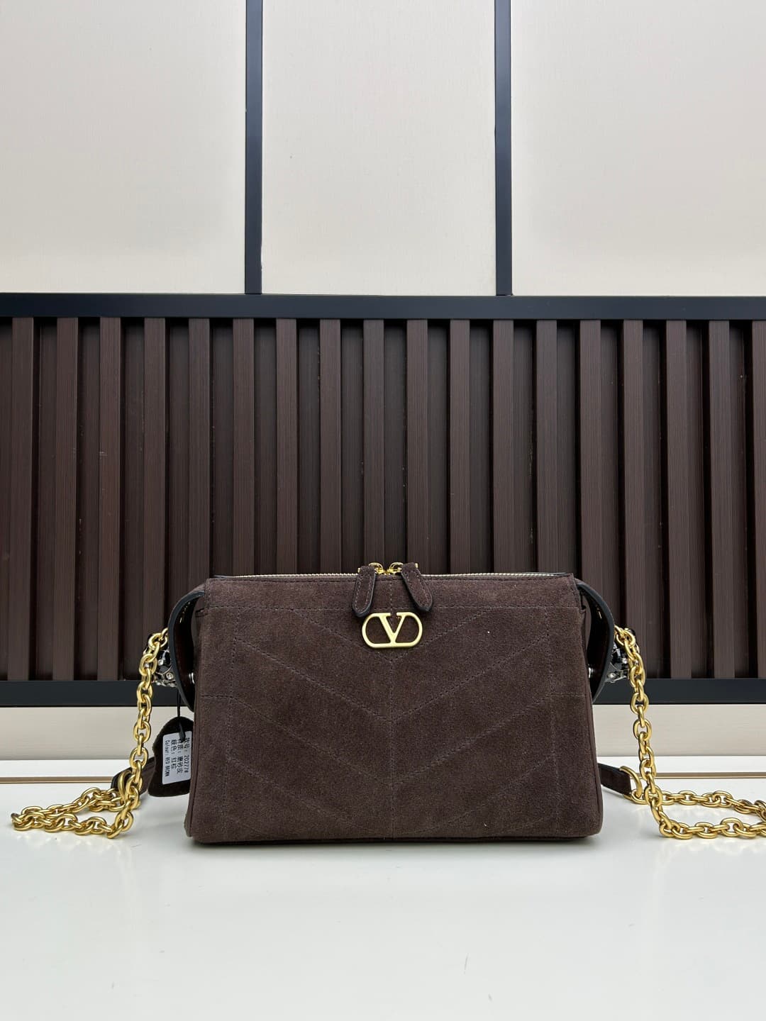 Valentino VLogo Garavani Panthea Shoulder Bag Dark Coffee Suede Mid