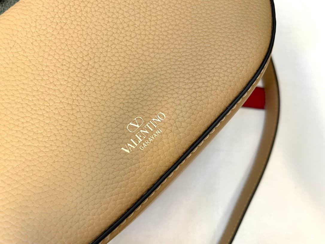 Valentino Garavani VLogo Moon small hobo bag in beige grained calfskin High