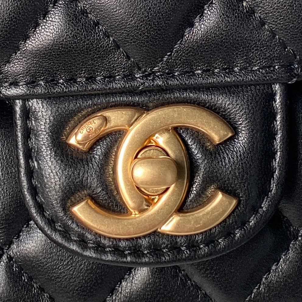 Chanel Small Flap Bag with Top Handle Lambskin& Gold-tone Metal Black AS5814 A