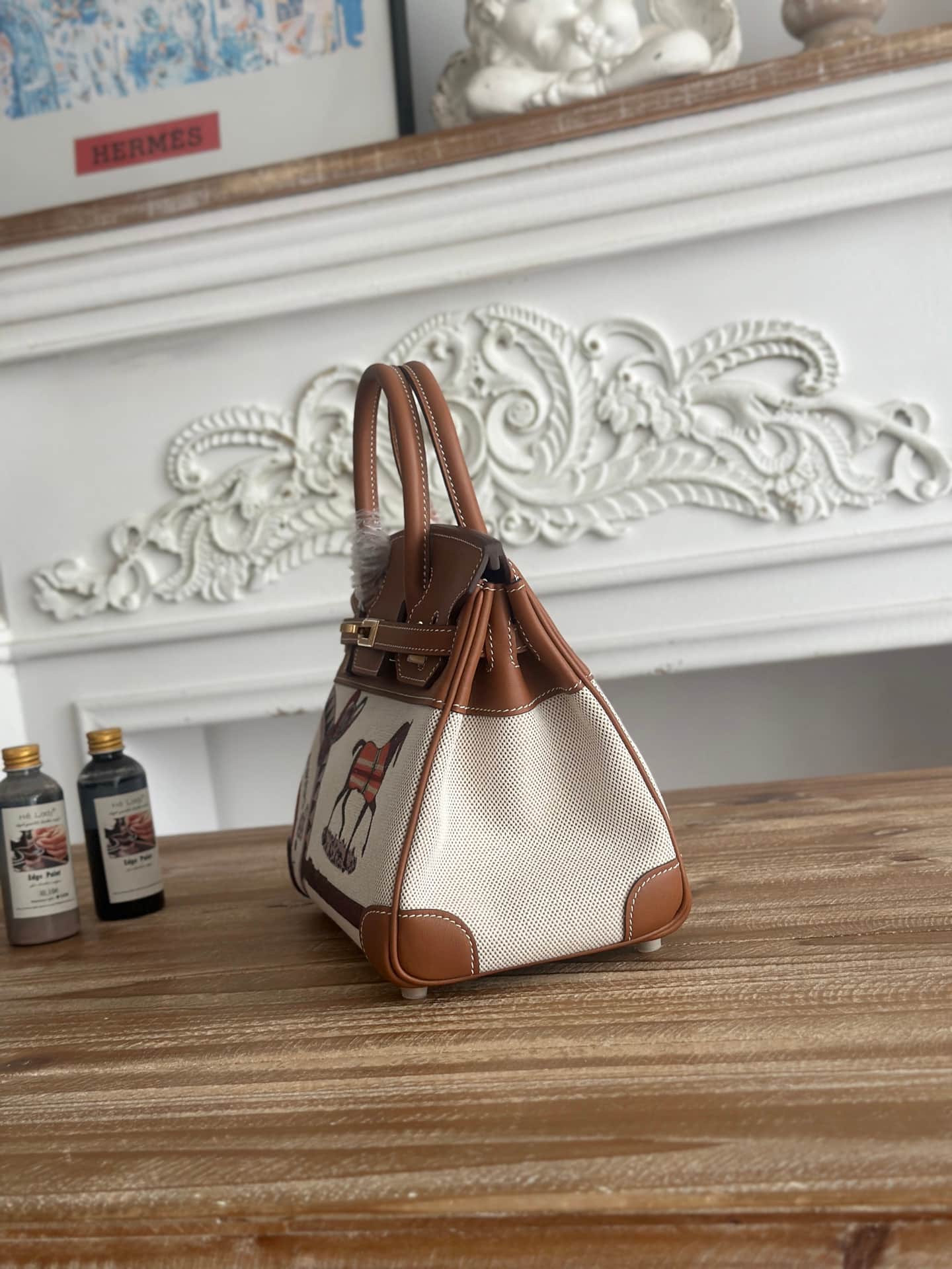 Hermes Birkin 25/30 Bag Canvas & Swift Leather WAX High
