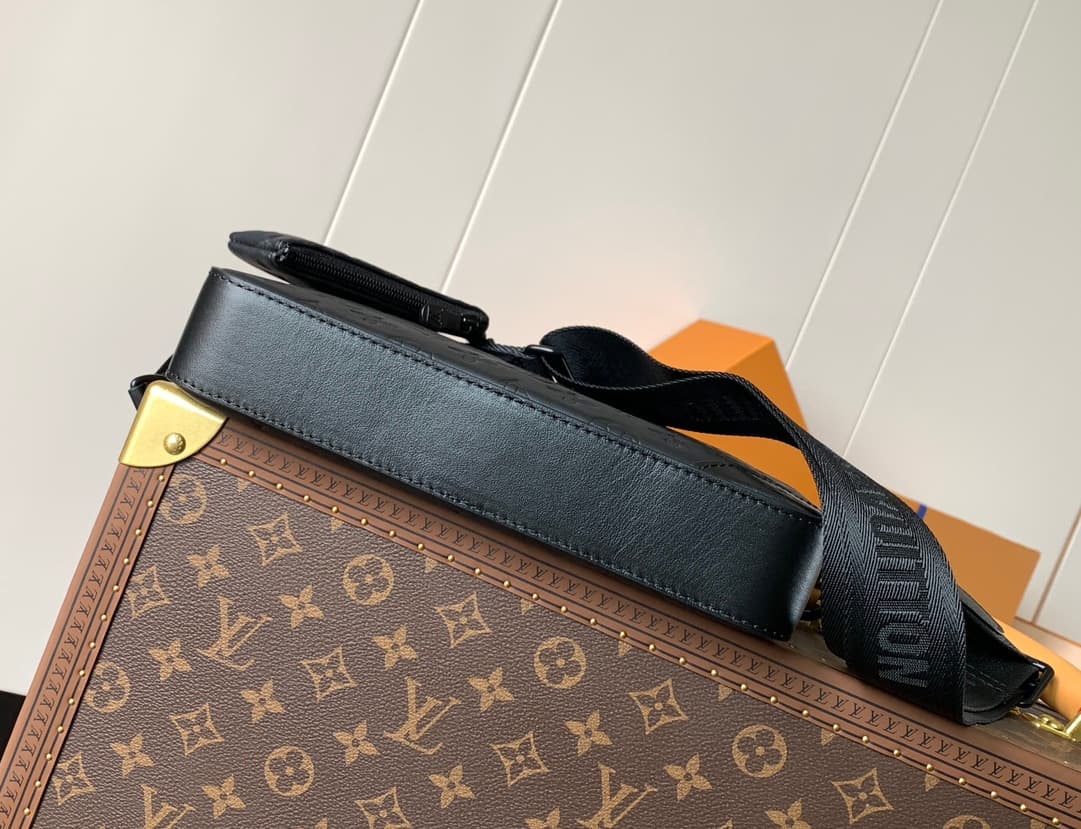 Louis Vuitton Duo Messenger Black Monogram Shadow Embossed Calf Leather M69827 High