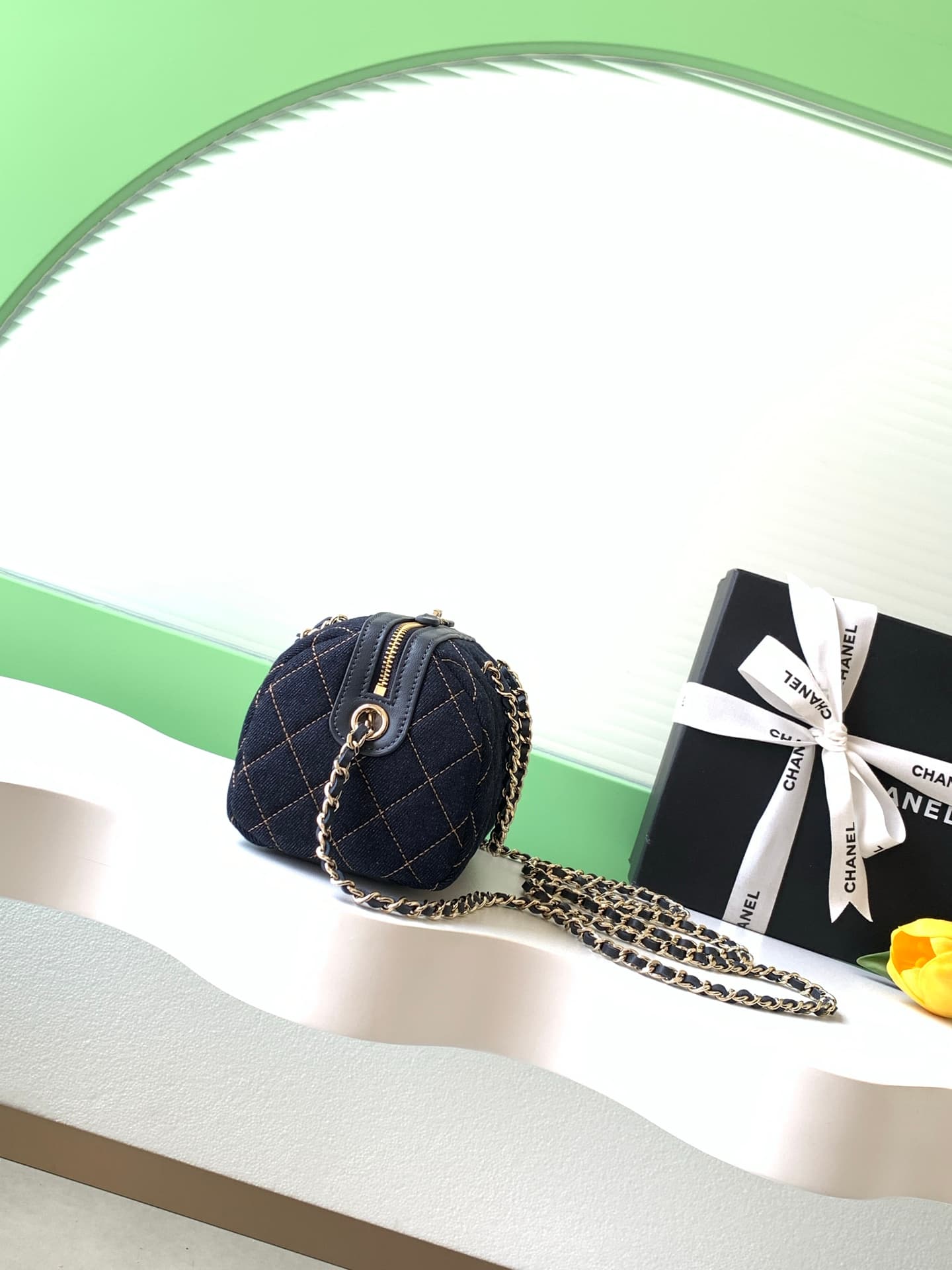 Chanel Clutch with Chain Dark Blue Denim & Gold-Tone Metal AP4986 A