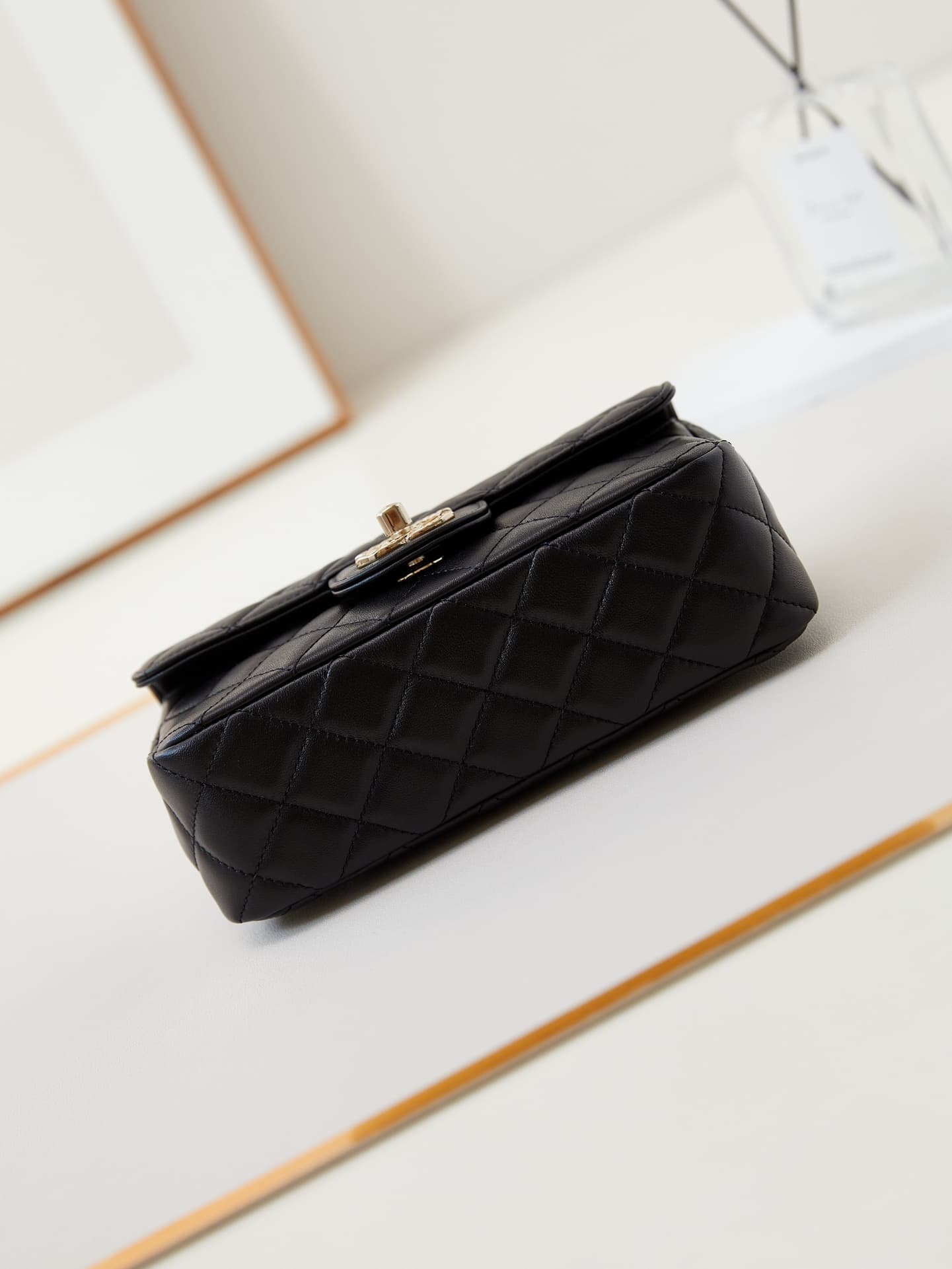 Chanel Mini Flap Bag with Top Handle Lambskin& Gold-Tone Metal Black AS4924 A