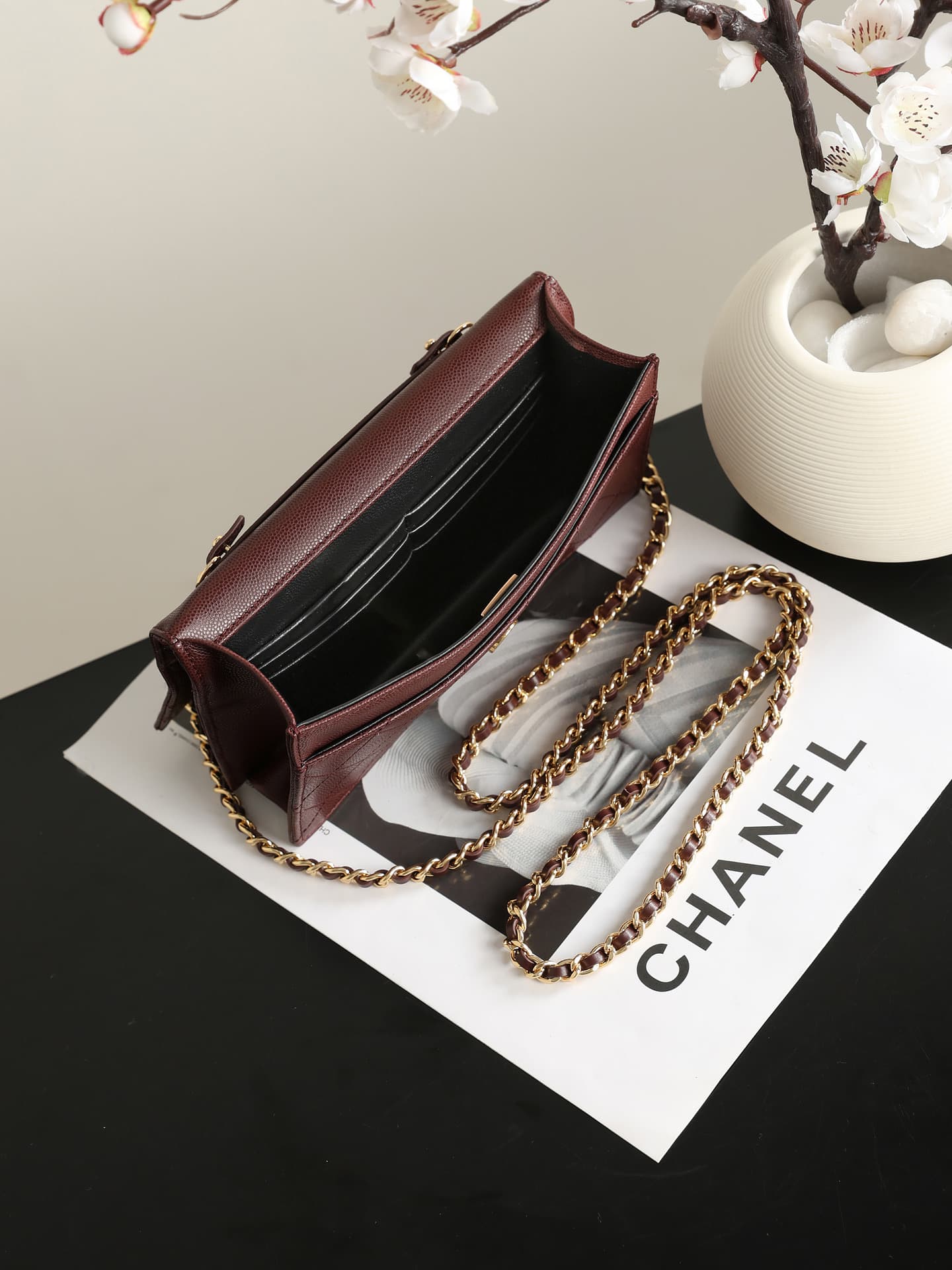 Chanel Wallet on Chain Shiny Grained Calfskin Lambskin & Gold-Tone Metal Burgundy AP5455 A