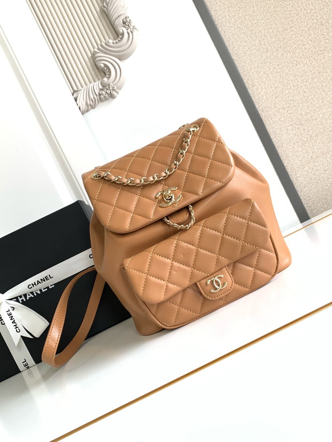 Chanel Medium Quilted Duma Backpack Lambskin AS3618 Brown A