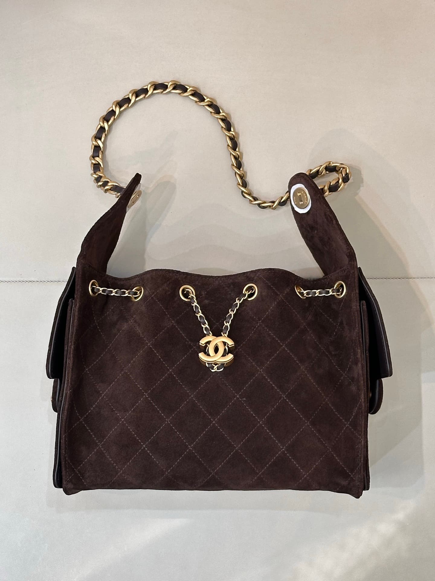 Chanel 25 Small Hobo handbag AS5293 Suede &Gold-tone Metal Coffee TOP