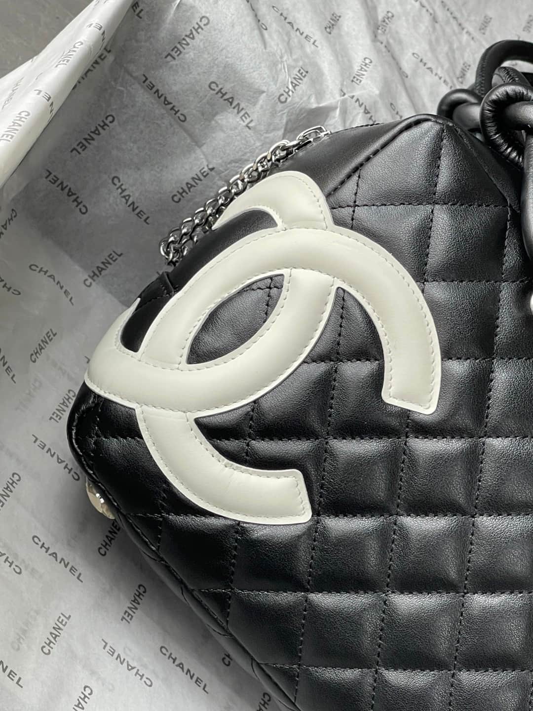 Chanel Cambon Ligne Bowler bag Calfskin & Silver-Tone Metal AS25171 Black High