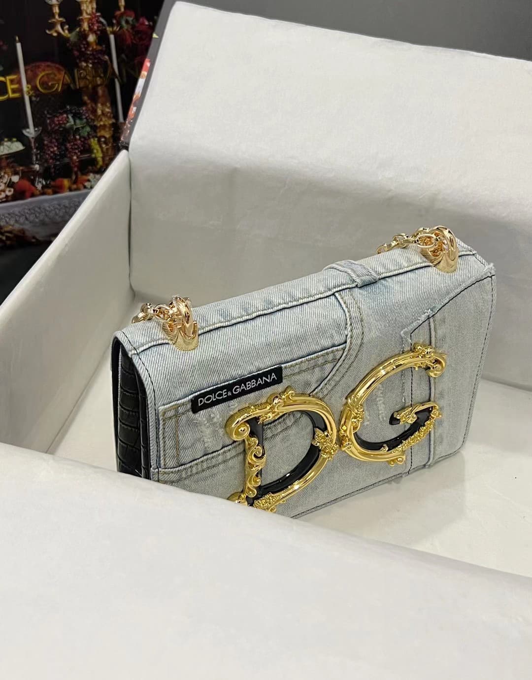 Dolce & Gabbana Denim DG Girls shoulder bag in Washed Grey high