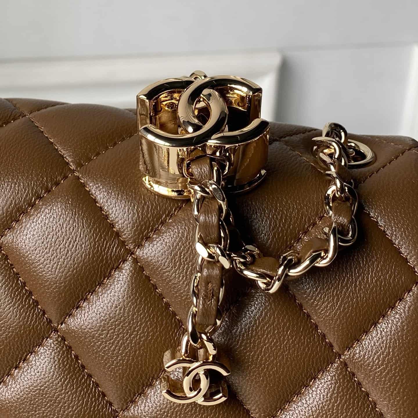 Chanel Mini Classic Flap Bag Lambskin & Gold-Tone Metal AS5758 Dark Brown High