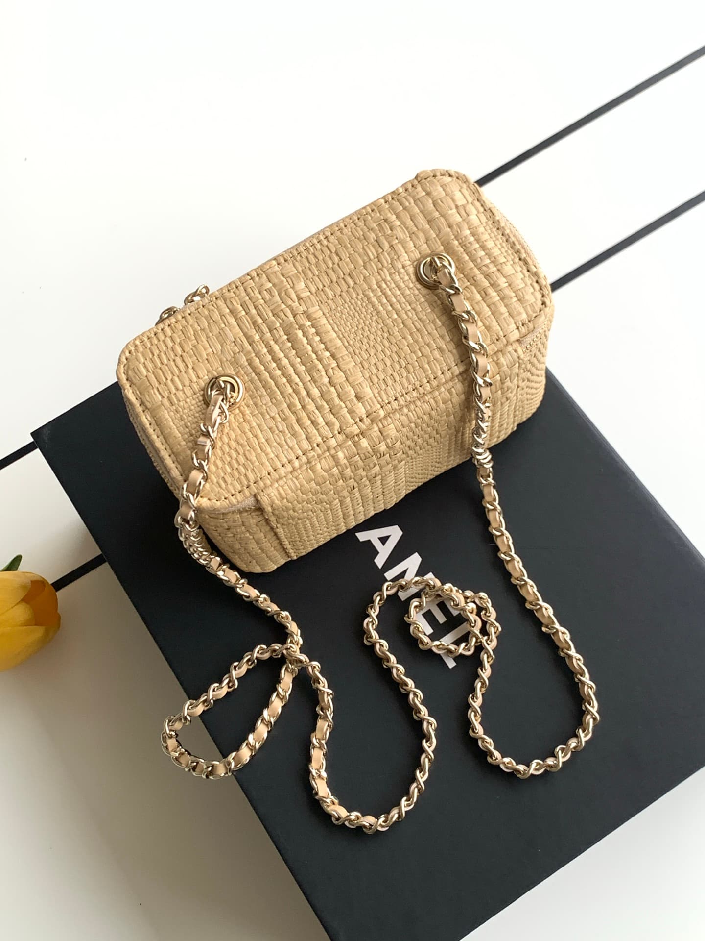 Chanel Classic Long Vanity with Chain Braided Raffia & Gold-Tone Metal Beige AP1341 High